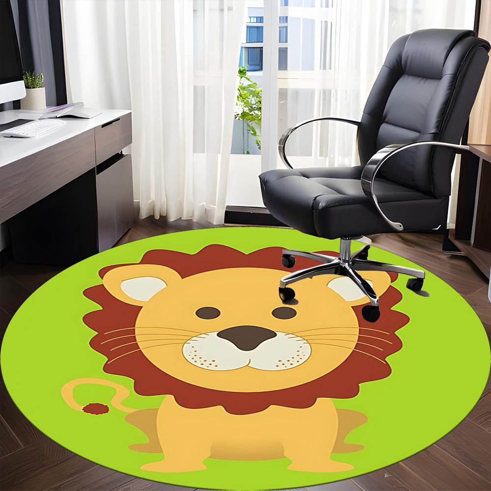 1pc Lion Chair Carpet for Office, Round Polyester Mat, Indoor Decor for Office, Easycare Fabric, Washable Non-slip Area Carpet