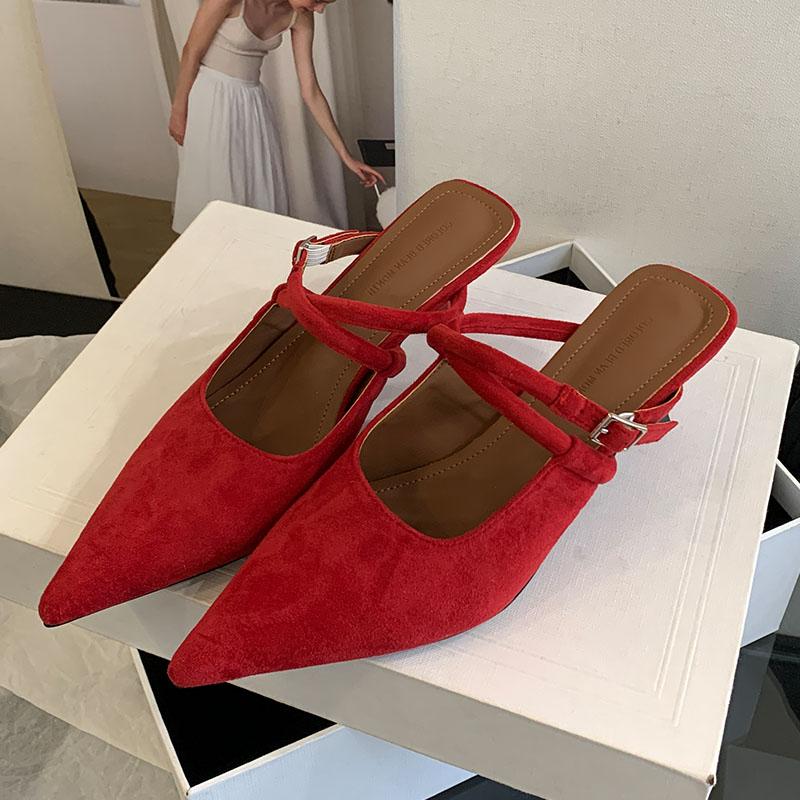 Fashion 2025 New Footwear Thin Heels Women Pumps Slides Shoes Female Shallow Mules Fashion Pointed Toe Ladies Heeled Sandals Shoes