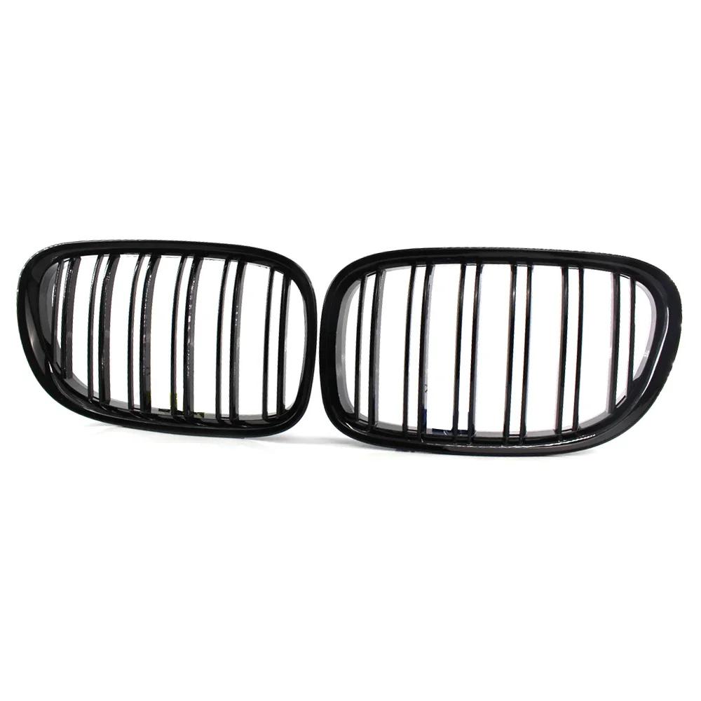 1 Pair Double Line Gloss Silver Car Front Bumper Sport Grilles Kidney Racing Grill Fit For BMW 7 Series F01 F02 2009-2015