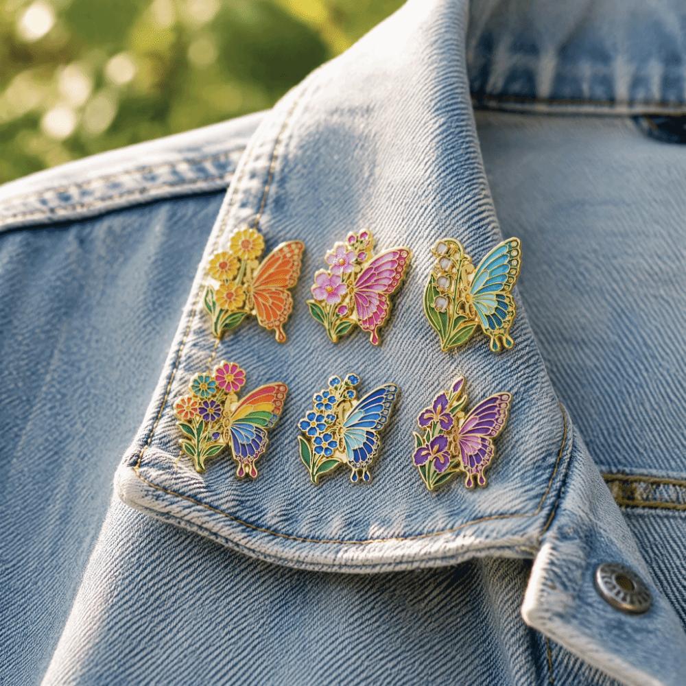6Pcs Colorful Butterfly Pin Butterfly Shape Decor Badge Fashion Clothing Pin  Gift