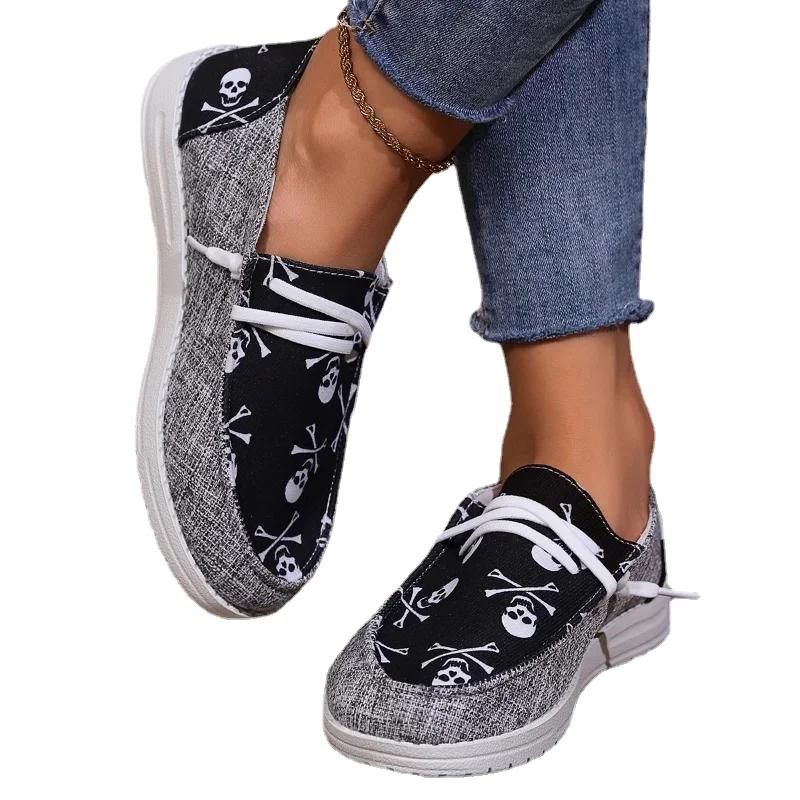 Women Vulcanize Shoes Flat Lace-up Canvas Shoes  Autumn Ladies Design Casual Shoes Ladies Breathable Trainers Fashion Shoes