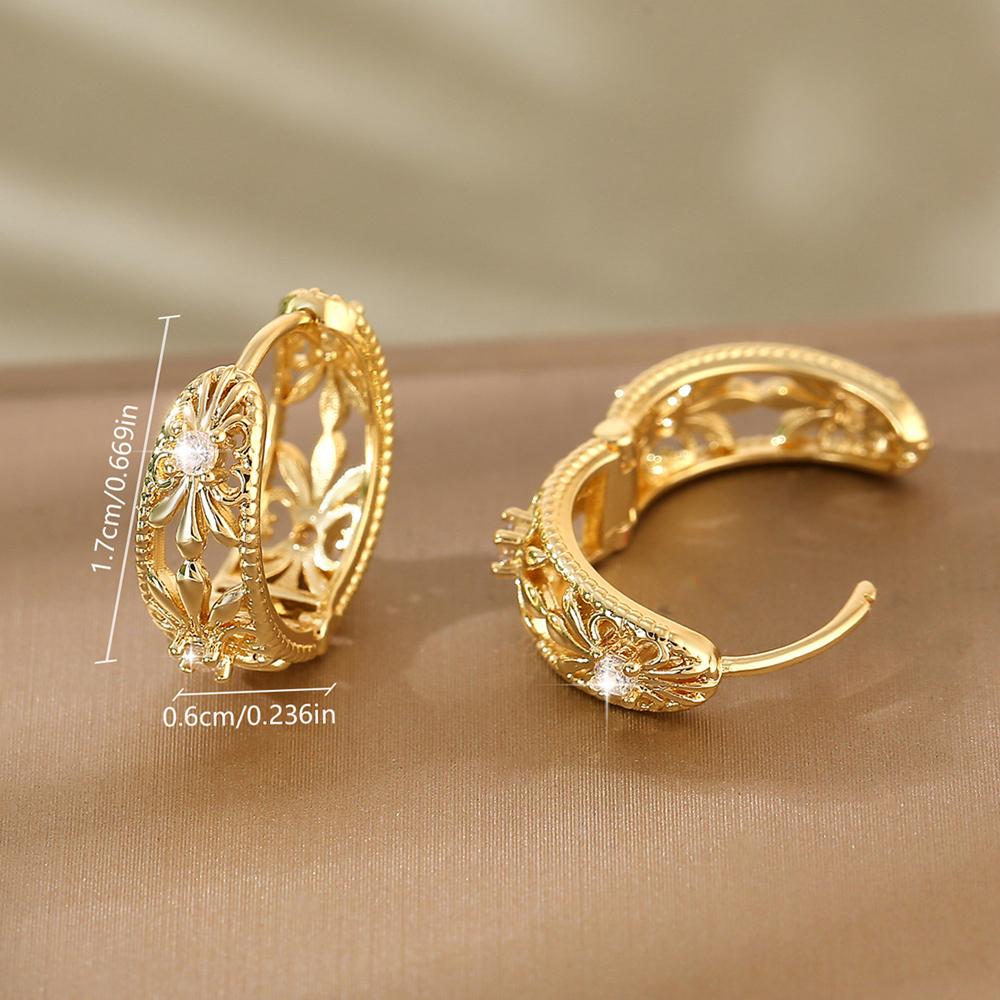 Cercei cu cerc de nuntă, de lux, pavat, de culoare aurie, cu model retro de flori, pentru femei, cadou de bijuterii de petrecere