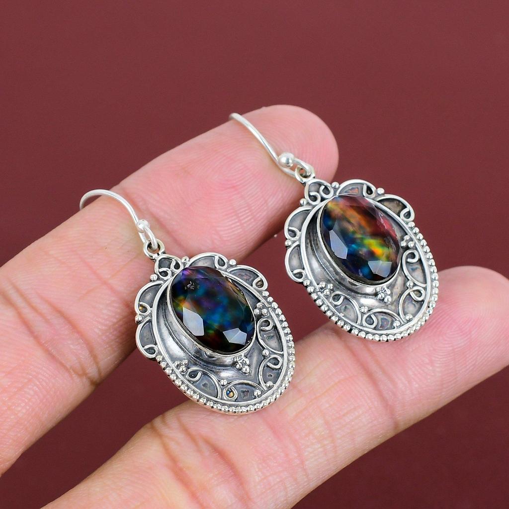 Faceted Ammolite Earring Gemstone Earrings Handmade Jewelry 925 Sterling Silver Earring Vintage Earring Anniversary Gifts Birthstone Jewelry