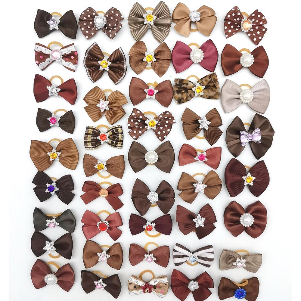 

100PCS Solid Color Pet Grooming Hair Bows Puppy Decorate Hair Accessories for Small Dog Hair Rubber Bands Dog Supplier 100pcs коричневий