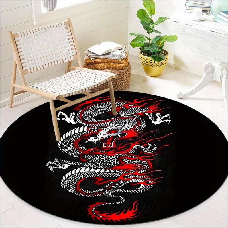 Red Dragon Round Rug Nonslip Area Rug Office Chair Mat Carpet For Living Room Bedroom Home Decor