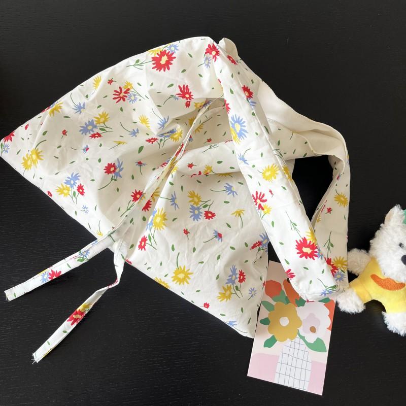 Ins Style Fresh Artistic Flower Bag Thin Cotton Cloth Three-color Small Floral Shoulder Canvas Vest