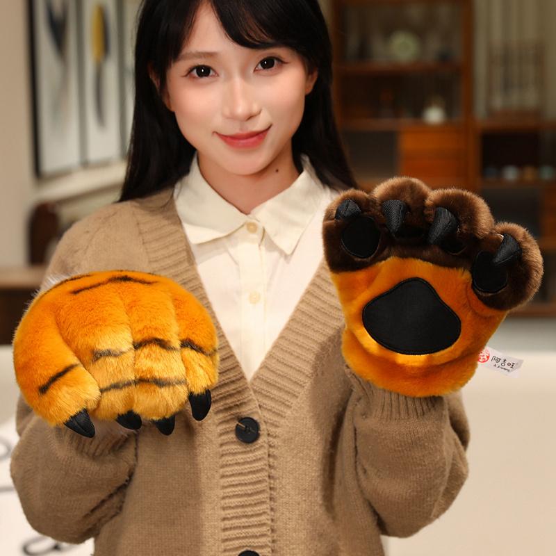Simulated 2D Animal Series Claws Plush Cute Bear Paw Gloves Furry Cosplay Lion Tiger Panda Giraffe Anime Party Cosplay Costume