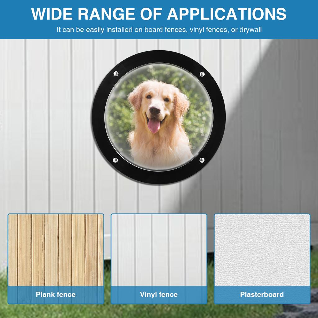 NEW Dog Fence Window ClearAcrylic Dome View Dog Porthole Window Pet Peek Window for Doggie/Cat/Horse Outside Playground Garden