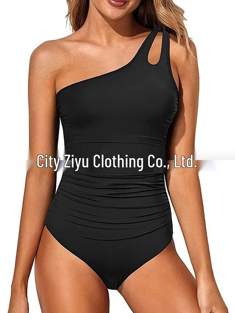 

2025 Европейский и американский однотонный купальник с открытой спиной на одно плечо, сексуальный, для женщин M