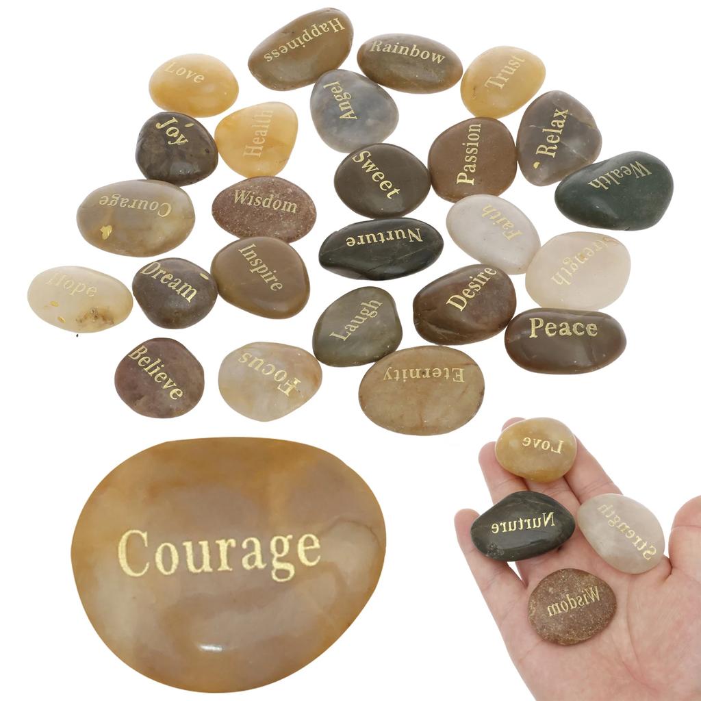 25/50Pcs Natural Engraved Pebble Crystal Agate Engraving Inspirational Letters for Garden Decor Fish Tanks Air Plant Home Decor