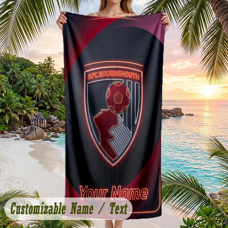 Beach Towel Bournemouth Football Print Custom Name Text Soft Towel for Swimming Pool