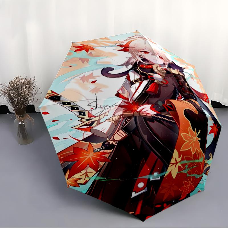 Genshin Impact characters2 Print Automatic Umbrella, 8 Rib Iron Frame, Plastic Handle, Suitable for Outdoor Travel &Daily , Ideal Gift
