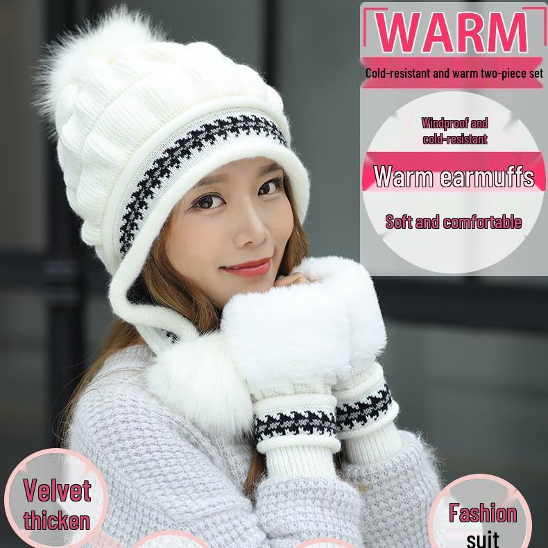 Women's Trendy Korean Style Knit Hat with Ear Protection - Warm, Versatile, Fashionable, Plus Velvet, Plus Thick, Perfect for Autumn and Winter