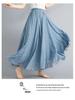 2024 Japan & Korea Loose Cotton-Linen Elastic Waist Midi Skirt – Solid Color A-line Swing Skirt