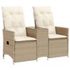 VidaXL Canapé de jardin inclinable 2 places avec table beige rotin, canapé de jardin, siège de jardin, meuble d’extérieur, 365713