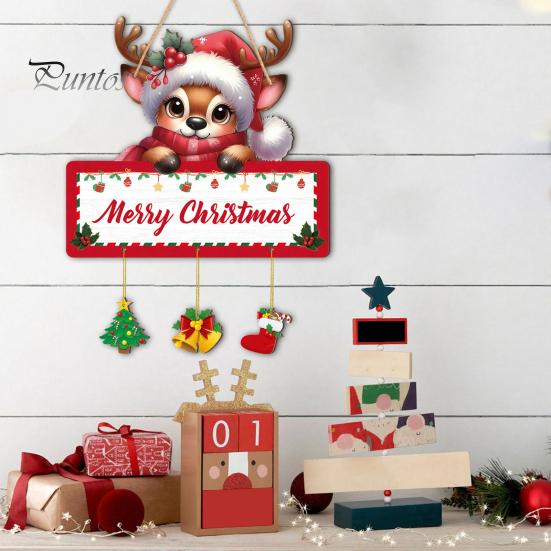 Xmas Party Wall Hanging Christmas Winter Wooden Sign, Elk Snowman Decorative Plaque, Rustic Holiday Decor Door Sign for Home Hangers