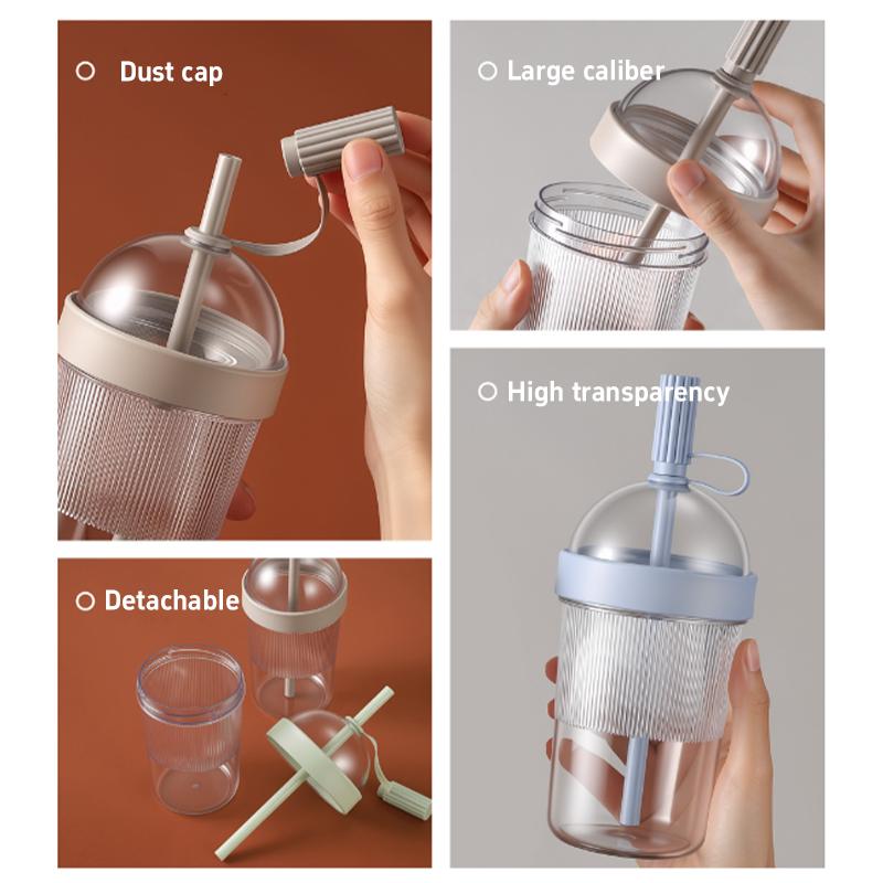 Tazza da Caffè con Coperchio Tazza Riutilizzabile per Bevande con Cannuccia Tazza Portatile in Plastica Trasparente per Casa per Viaggio Tazza