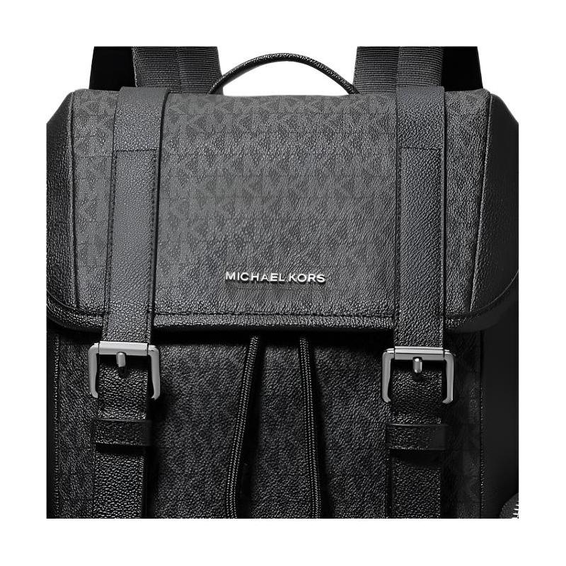 Michael Kors Hudson Signature Logo Design Beschichtetes Canvas Kunstleder Rucksack Rucksack Herren Schwarz