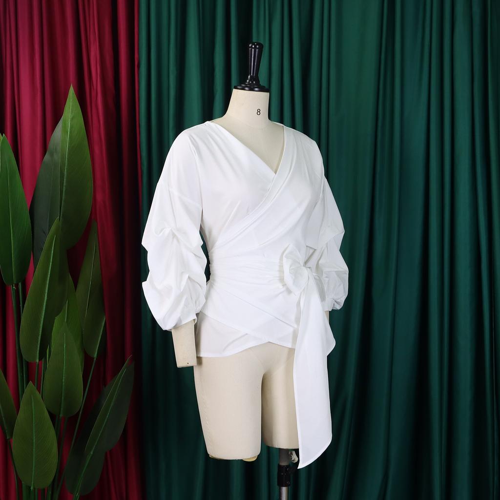 YYFS Women's Fashion Casual Spring Fall Solid Color Print Long Sleeve V-Neck Blouses & Shirts