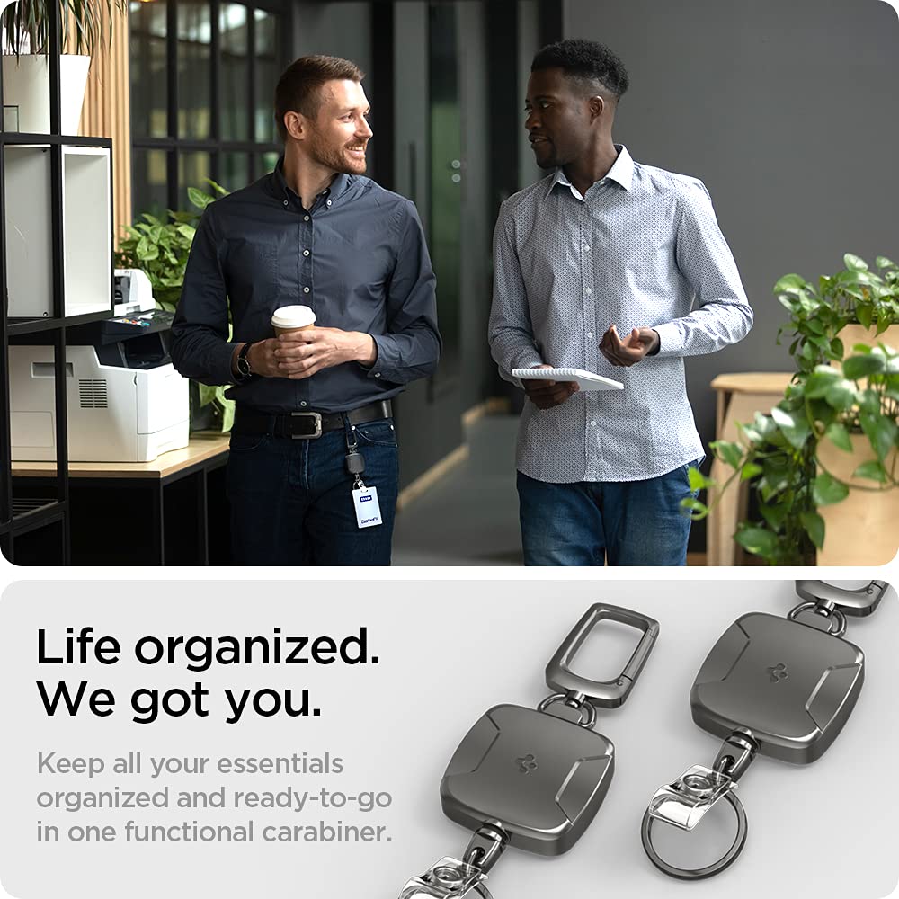 Spigen Retractable Carabiner Keychain – Heavy-Duty ID Badge Reel with Clip