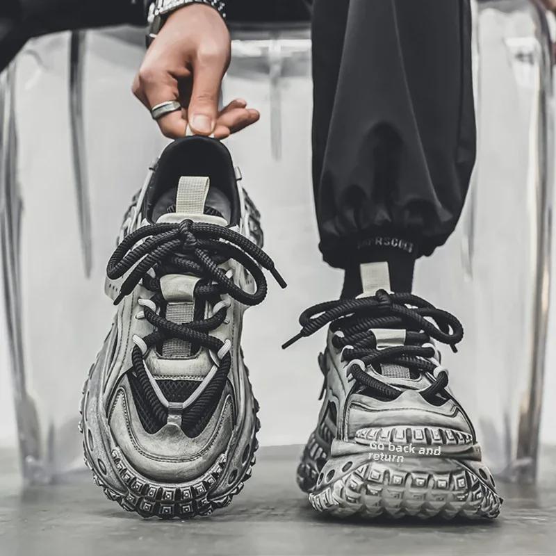 Putian Men's Trendy Summer Breathable Height-Enhancing Dad Shoes with Tire Sole