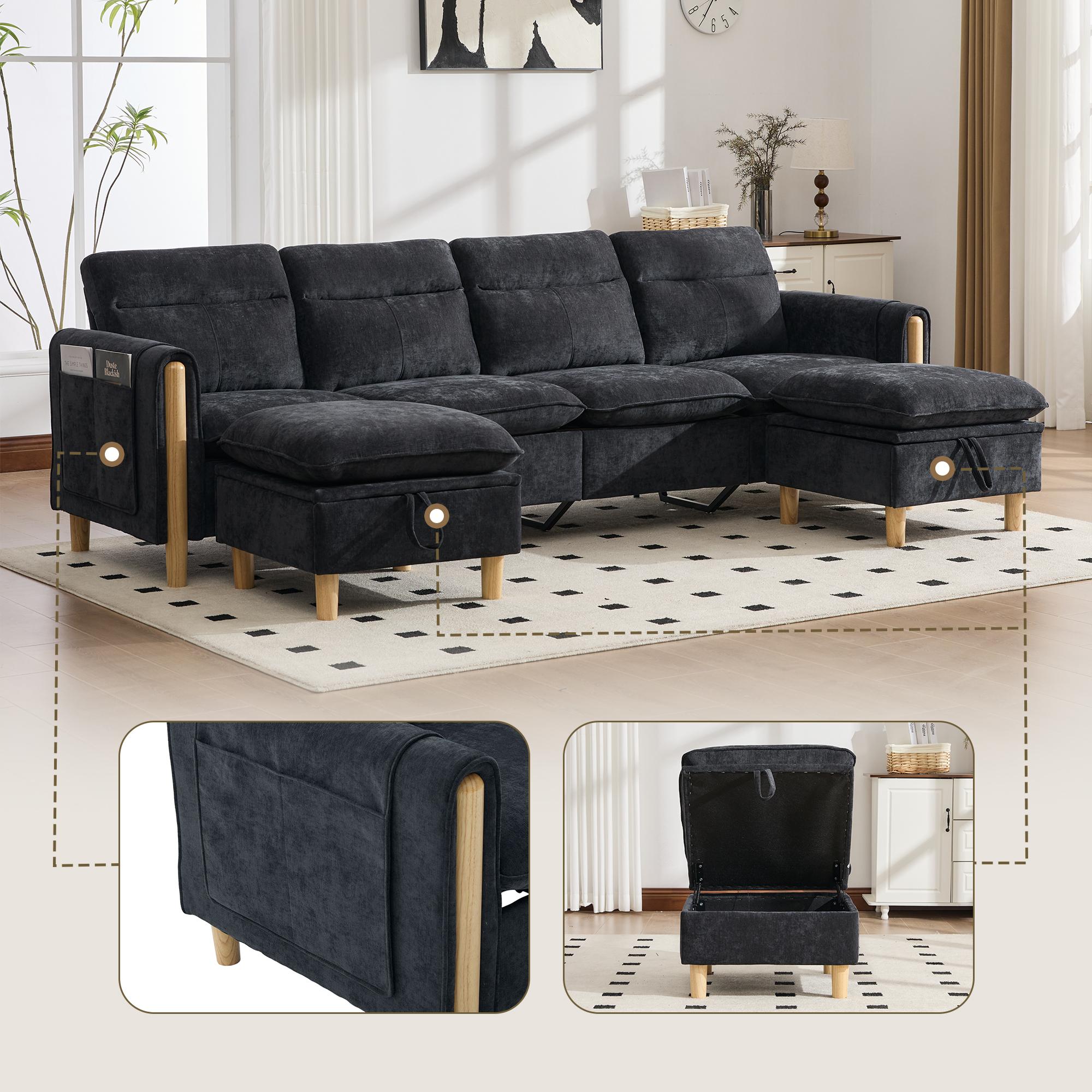 U-Shaped Sofa with Two Ottomans with