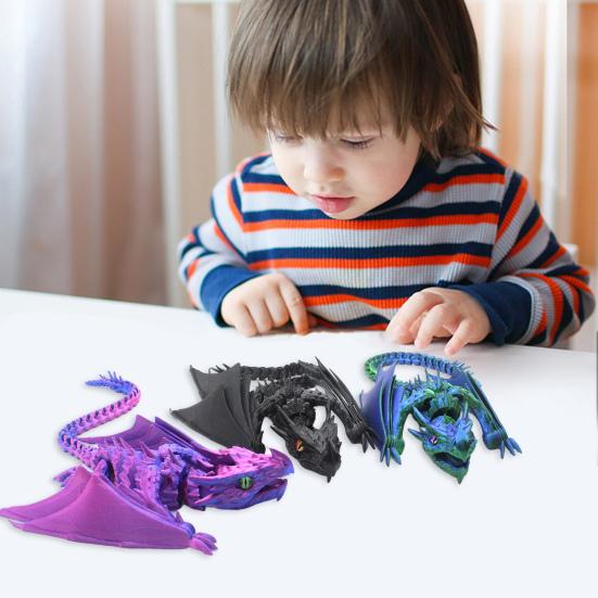 3D Printed Winged Dragon Figurine Movable Joints Flying Dragon Figure Articulated Dragon Model Fidget Toy Desktop Decoration Ornament