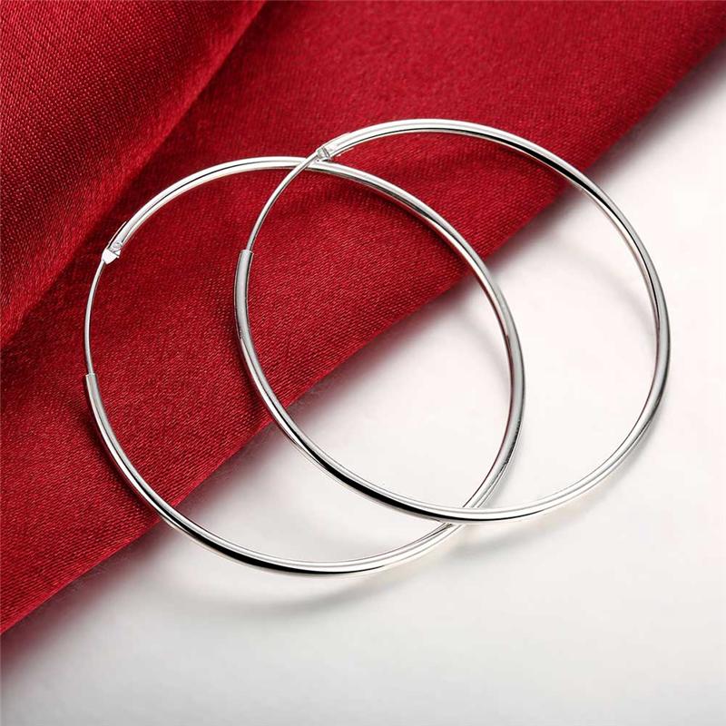 925 Silver Hoop Earrings Simple Smooth Large Earrings Women's Jewelry