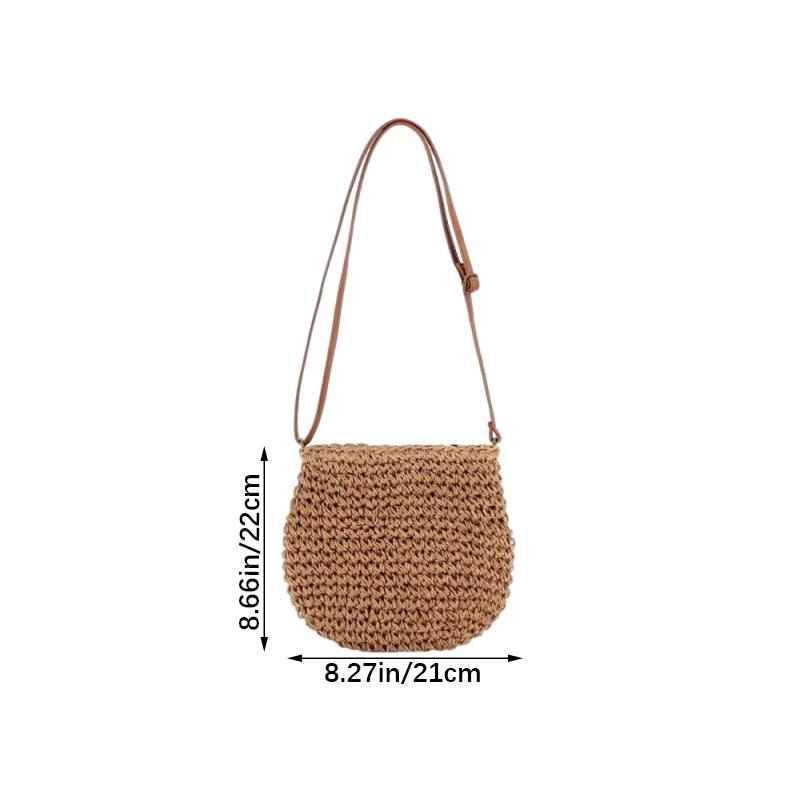 Women Beach Shoulder Purse All-Match Handbag Small Straw Crossbody Bag With Tassel Weave Clutch Bag Solid Color Bag