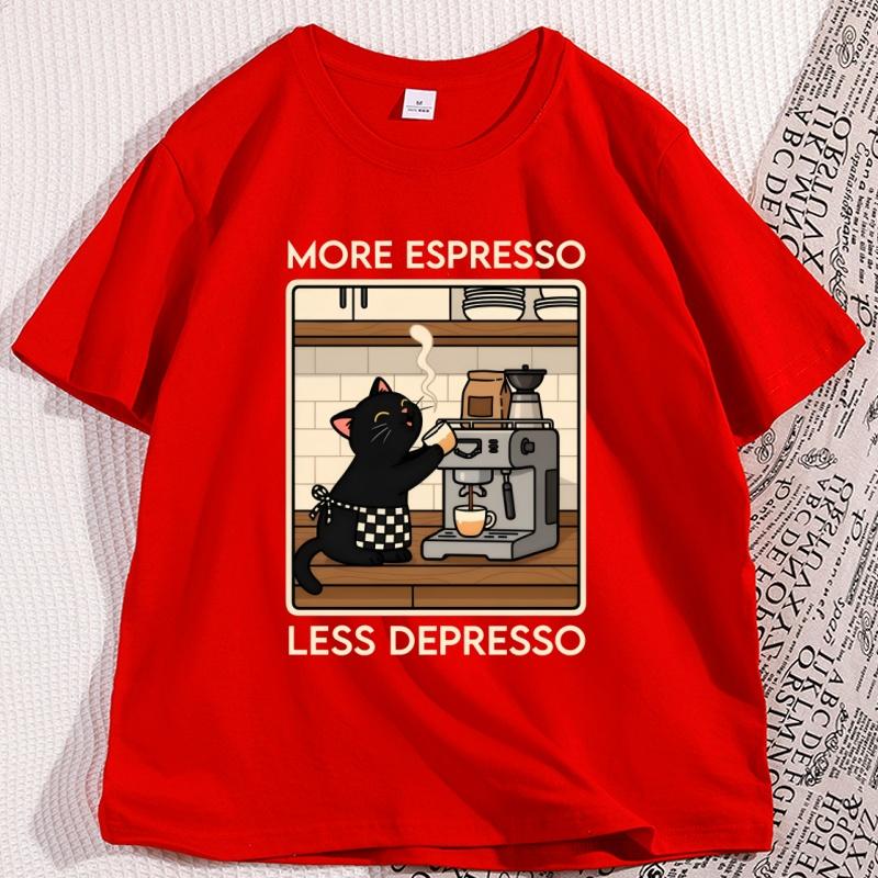 Vintage Katze Kaffee T-Shirt Lustiges Grafik-T-Shirt Unisex Damen Lässige Kurzarm-T-Shirts Unisex Weiche Atmungsaktive Baumwollkleidung Oberteile