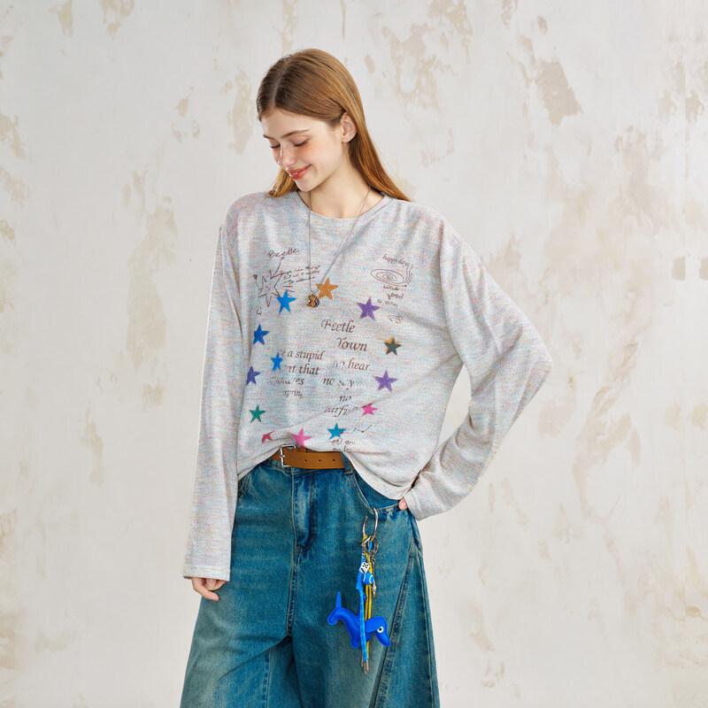 BEETLE TOWN Iridescent Star Long Sleeve Knit Cover-up M