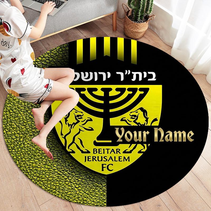 Beitar Jerusalem FC Wappen Benutzerdefinierter Name Runder Teppich Teppich für Wohnzimmer Schlafzimmer Sofa Spielzimmer Dekor Rutschfeste Fußmatte