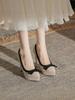 Waterproof table high heels women's thin heels color matching model catwalk shoes are not tired feet, small size, light mouth, super pointed single sh