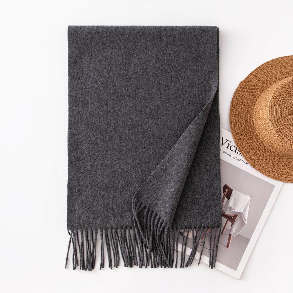 Imitation Cashmere Scarf with Wool Tassel Scarf for Men and Women Versatile Solid Color Fashion Commuting Warm Scarf Shawl