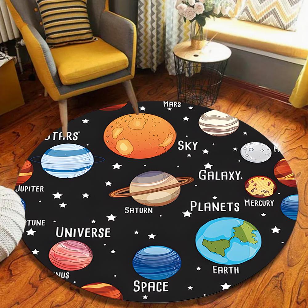 Planet Solar System Printed Round Earth Starry Moon Pattern Door Mat Kitchen Bedroom Living Room Carpet Entrance Porch Rug