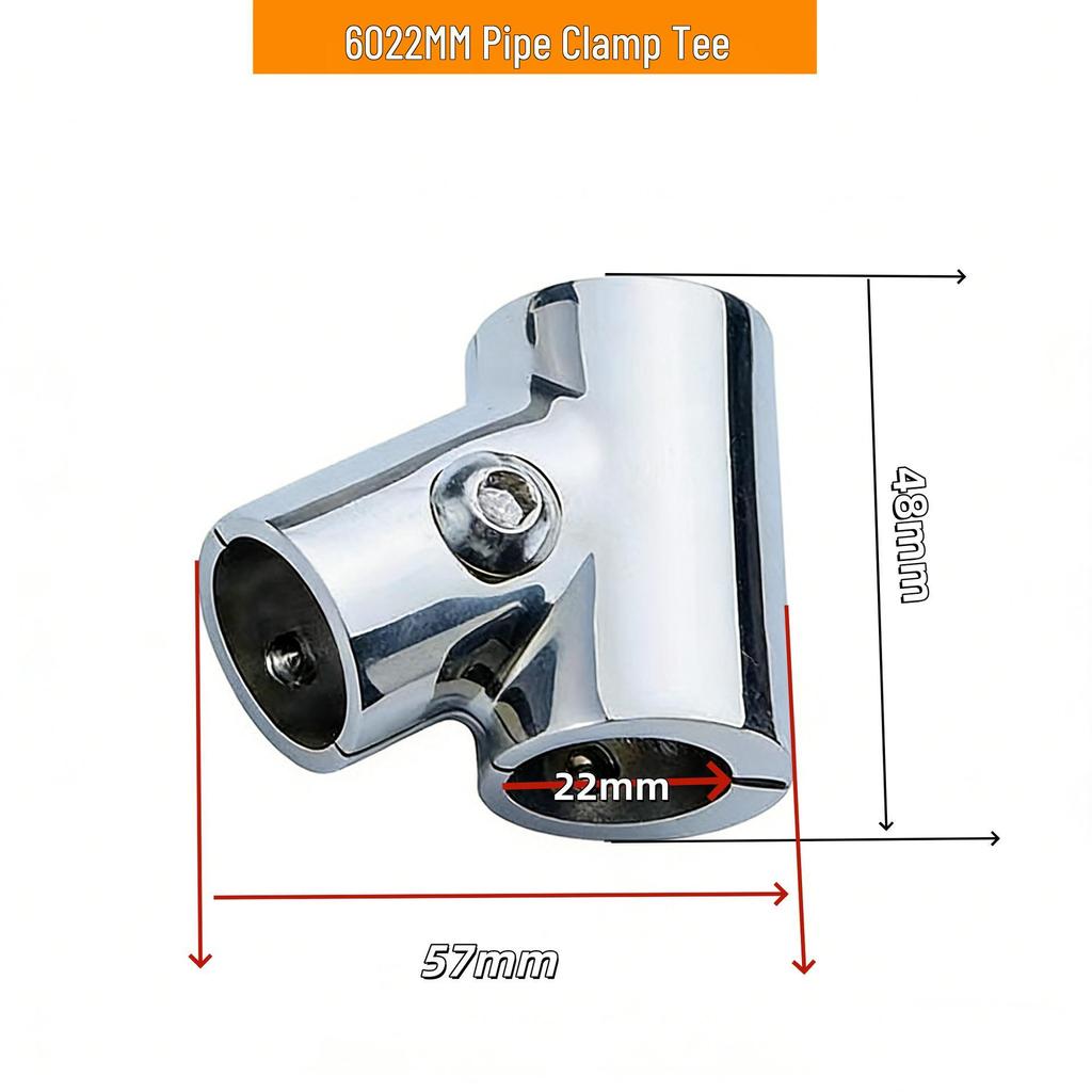316 Stainless Steel 90° Open Body Pipe Clamp Tee, Marine Yacht Hardware, Mirror Polished