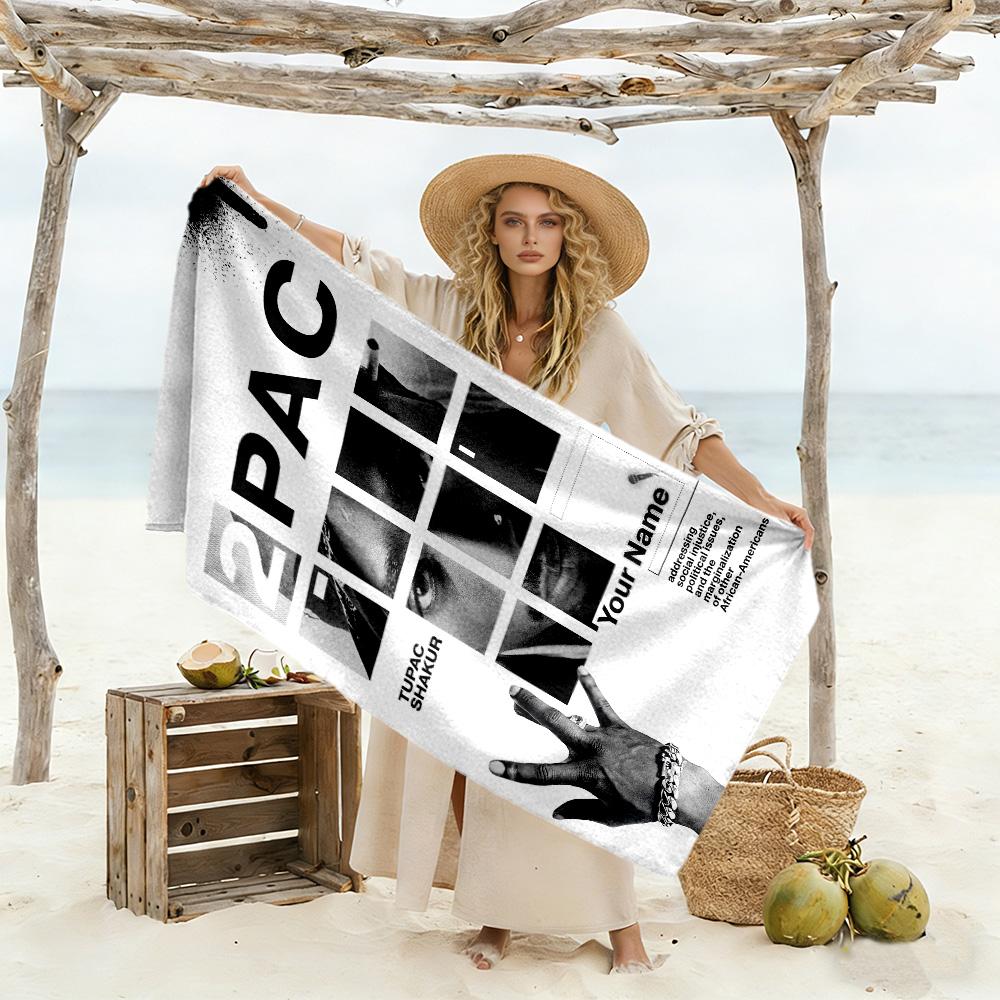 2pac Customized Name Beach Towel High Absorbency & Quick-Dry Portable for SwimmingBeachCamping Travel Beach AccessoriesGym