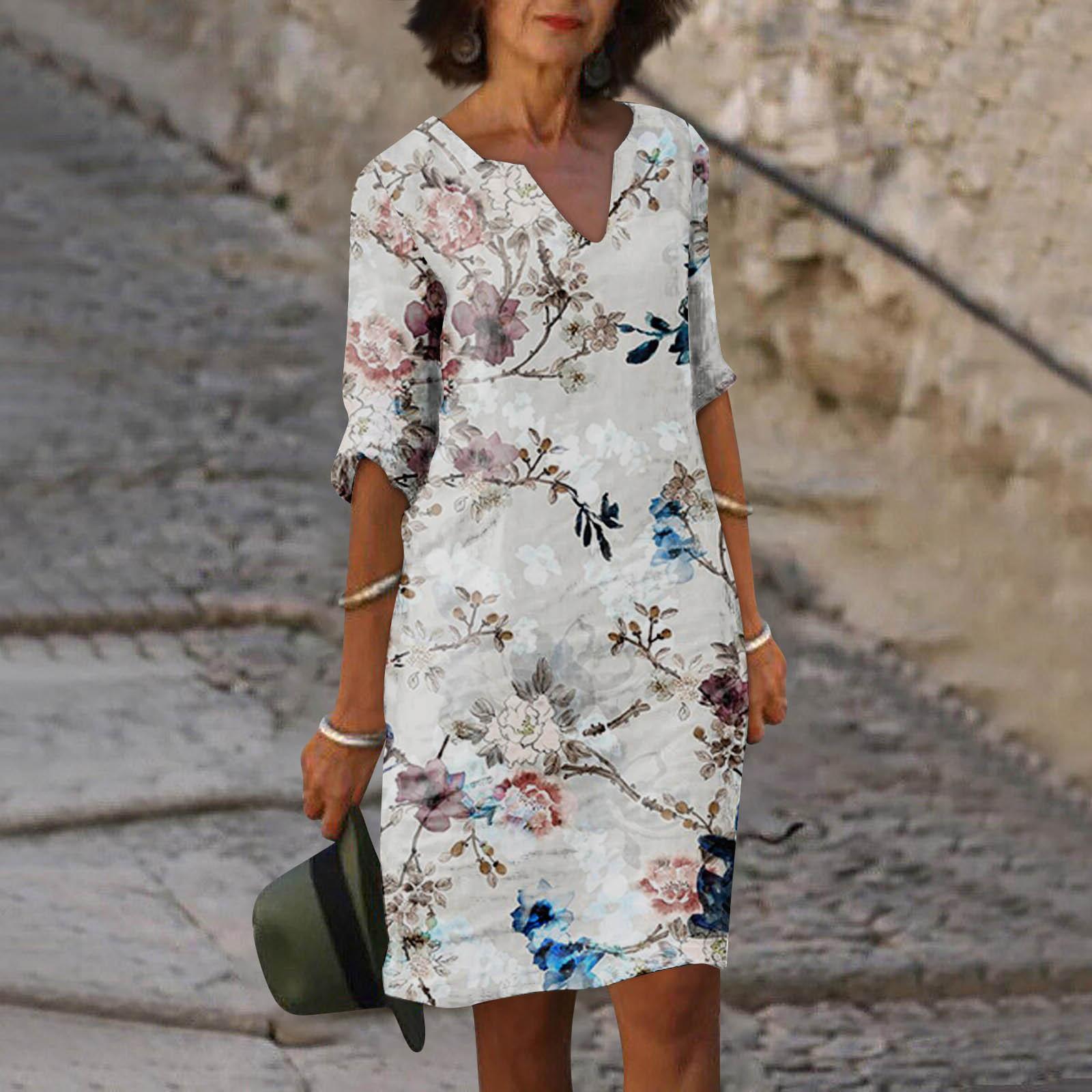 

Летнее женское повседневное платье с v-образным вырезом и принтом до половины рукава, классическое тонкое модное китайское платье в стиле ретро, ​​базовое XXL белый