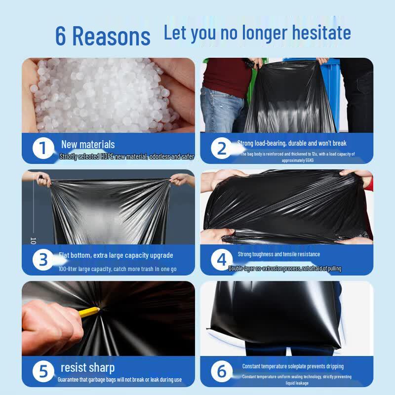 Heavy Duty Flat Top Black Trash Bags 90x110cm