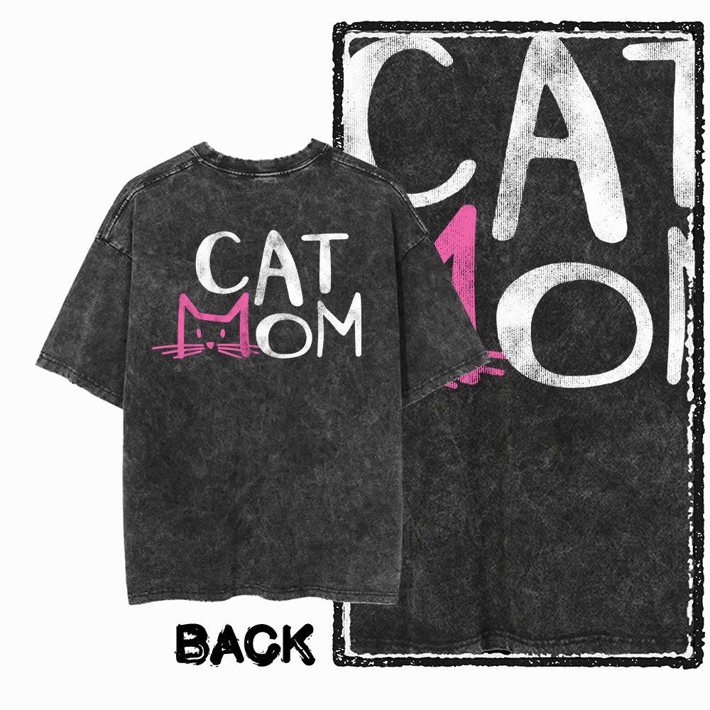 G55 Back Print Cotton Cool Cat Graphic Men T-shirt | Acid Washed Streetwear Big Size Vintage O-neck Men's Tee Tshirt