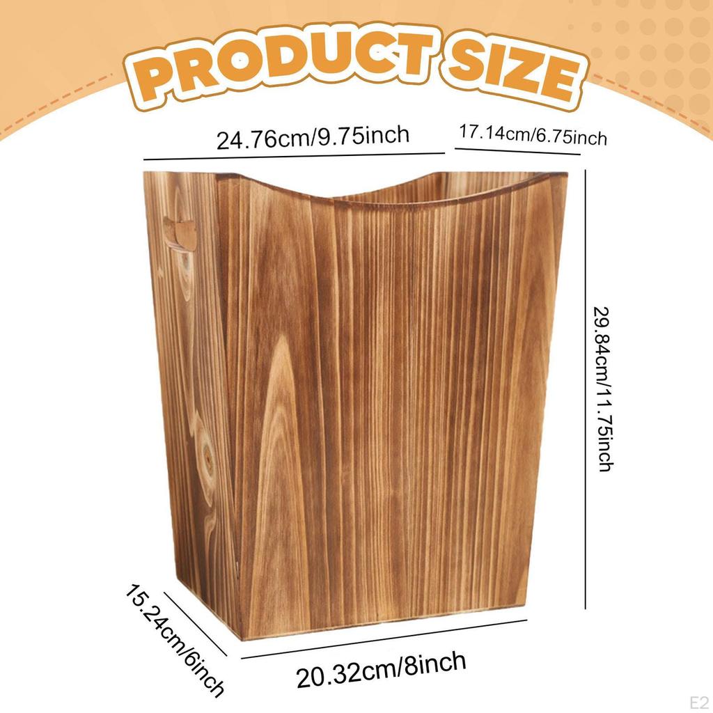 Wooden Trash Can Rubbish Bin with Handles Farmhouse Waste Basket Garbage Container for Living Room