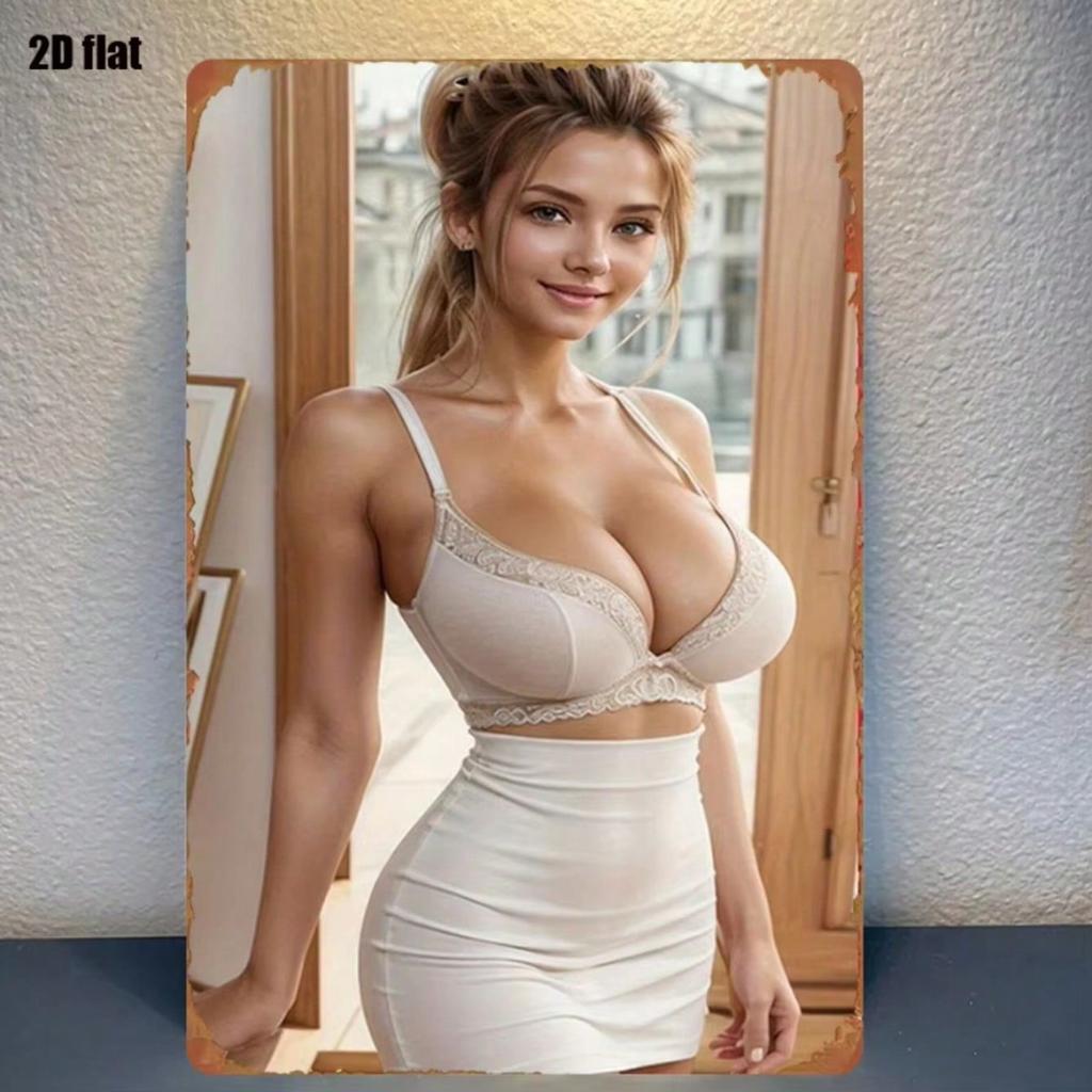 Elegant Woman Portrait 8x12 Inch Metal Wall Art Farmhouse Kitchen Room Decor Tin Sign