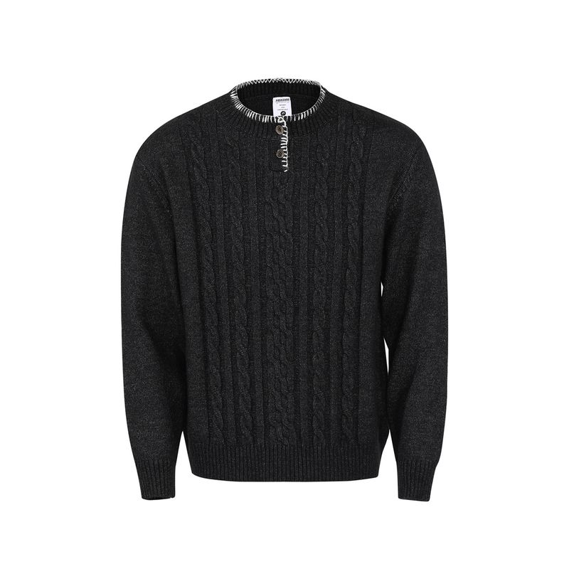 Kisko Autumn and Winter American-Style Henry Collar Hand-Stitched Cable Knit Sweater for Men and Women, High-End Casual Warm Knitwear