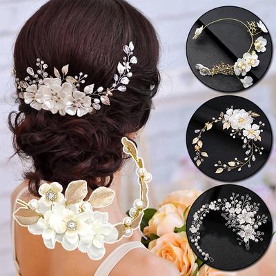 1PC Coiffe Bandeau en Alliage Mariée Guirlande Perle Imitée Fête Couronne de Fleurs Mariage