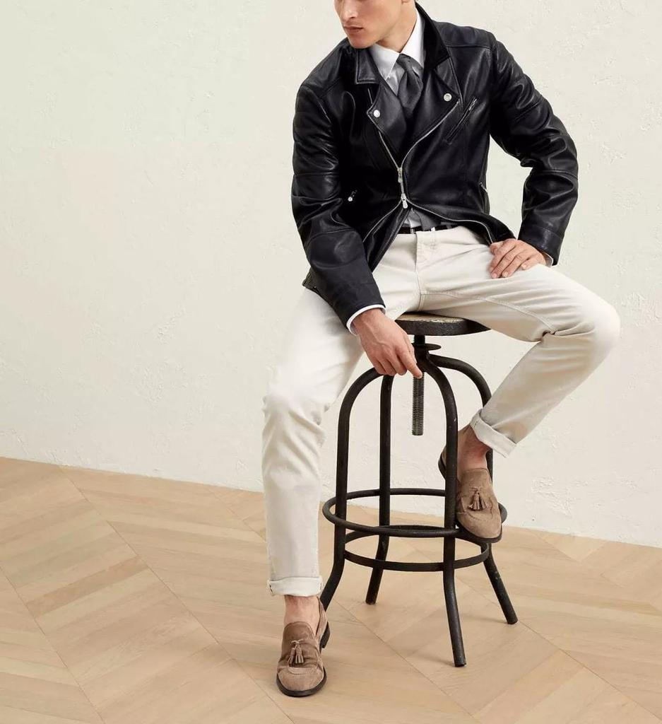 Chaqueta de cuero para hombre AL KHALID, chaqueta de piel de cordero auténtica negra, chaqueta de motociclista elegante