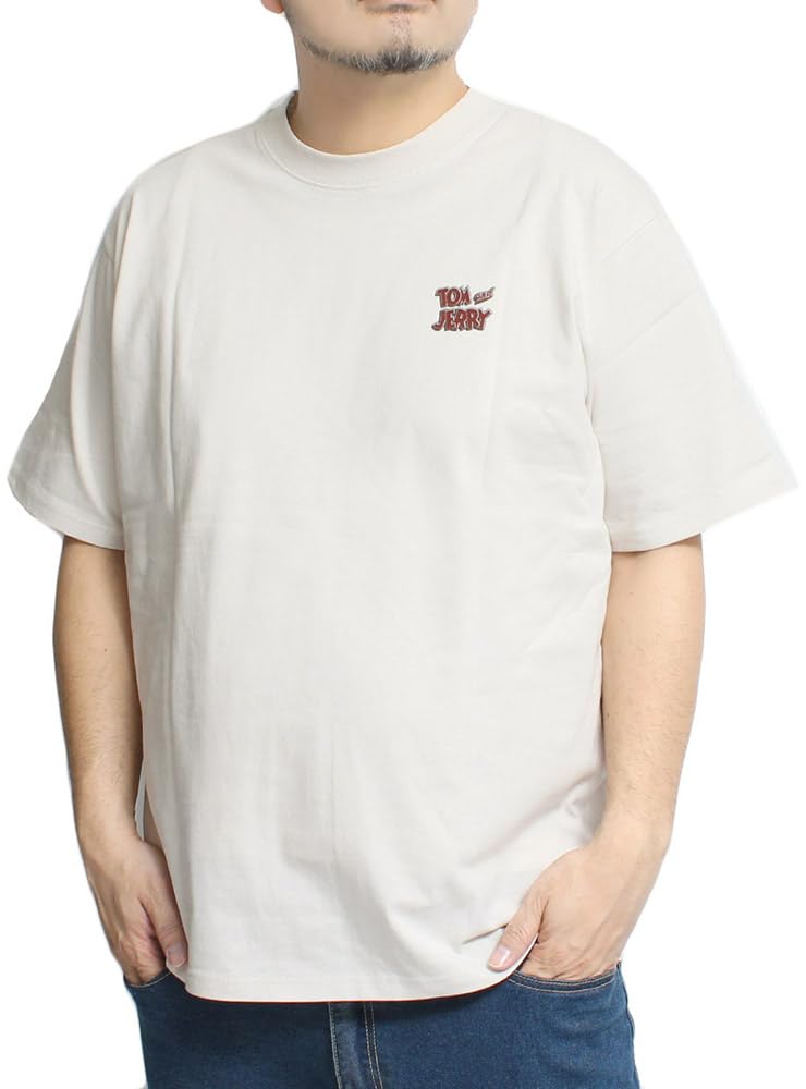 One Colors TOM AND JERRY Men's Short Sleeve T-Shirt with Pigment Print, Crew Neck, Size 4L, Ivory (27)