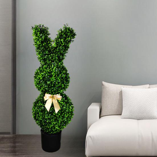 Árvore Topiária de Boneco de Neve de Natal Forma de Coelho Estaca Topiária Artificial Decoração de Arbustos e Plantas Artificiais para Jardim Interno Externo Varanda