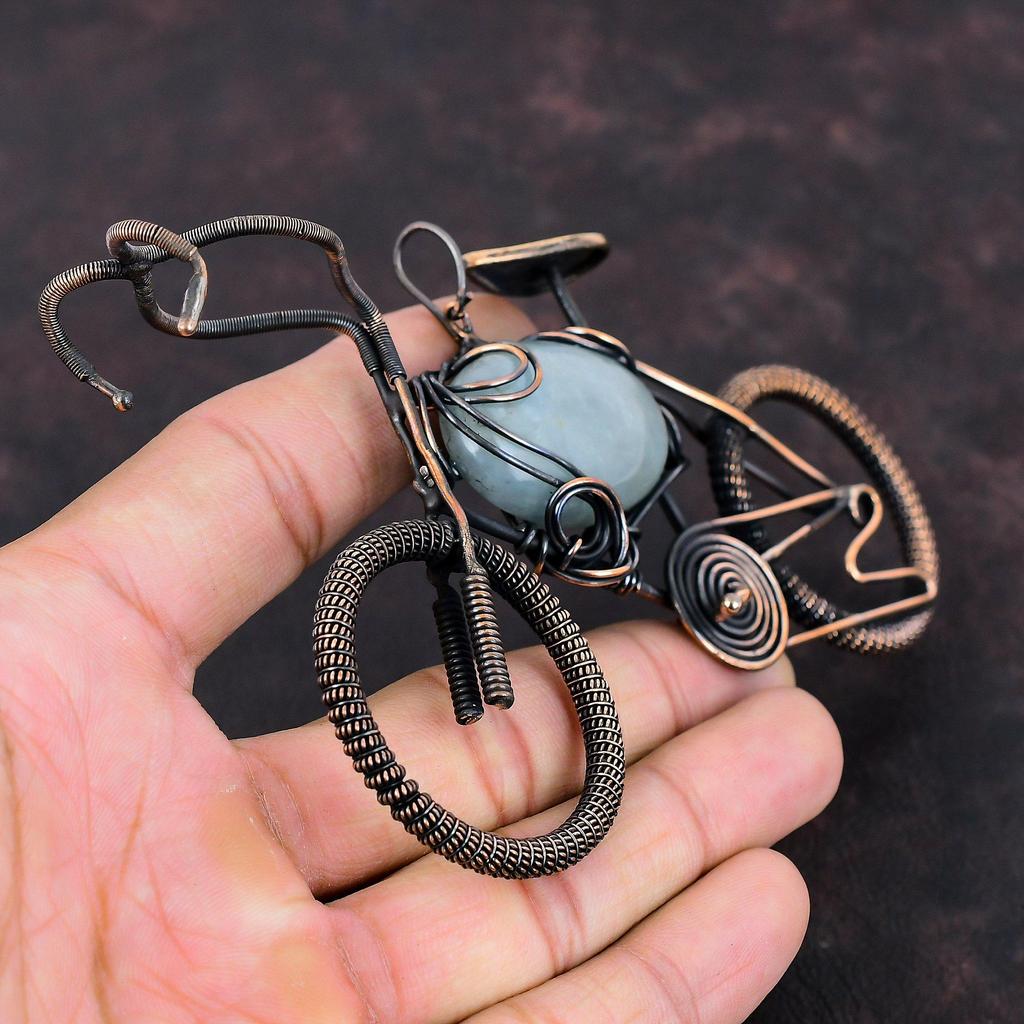 Aquamarine Pendant Copper Wire Wrapped Pendant Cycle Gemstone Pendant Aquamarine Copper Jewelry Handmade Pendant Birthstone Jewelry For Gift