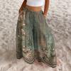 Pantalones de Cintura Alta Pierna Ancha para Mujer Corte Holgado Ligeros Estampado Floral Pantalones Palazzo Estilo Vintage Casual Largos para Verano