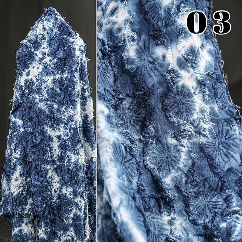 50x140cm Tie-Dye Linen Cotton Fabric Extured Tassel Floral Cloth DIY Dress Material Handmade Wedding Party Cloth Supplies